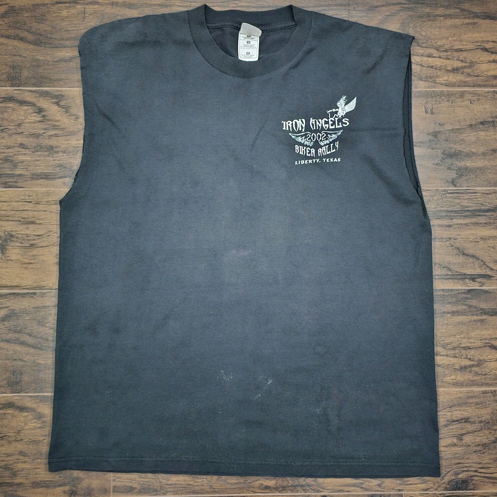 Vintage Y2K Iron Angels 2002 Biker Rally Muscle T-Shirt Motorcycle